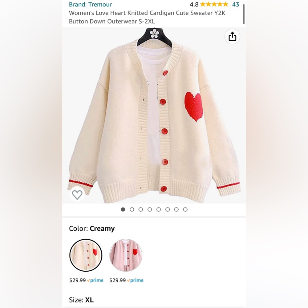 Cream/Red Heart cardigan PERFECT for Eras Tour!
